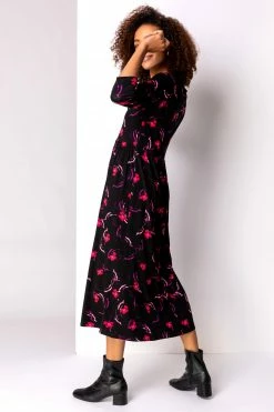Roman Black Floral Print Long Sleeve Midi Dress -Roman Sales Shop unnamed file 3853