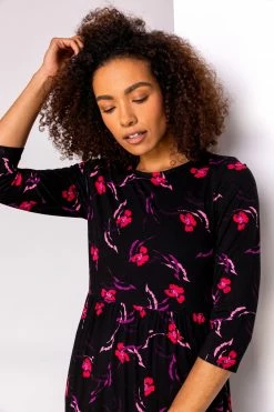 Roman Black Floral Print Long Sleeve Midi Dress -Roman Sales Shop unnamed file 3855