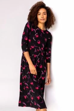 Roman Black Floral Print Long Sleeve Midi Dress -Roman Sales Shop unnamed file 3856