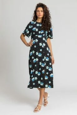 Roman Black Spotted Floral Fit & Flare Midi Dress -Roman Sales Shop unnamed file 3861