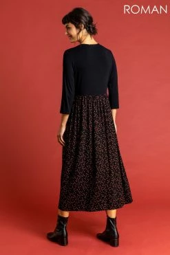 Roman Orange Star Print Contrast Midi Dress 8 Roman Orange Star Print Contrast Midi Dress -Roman Sales Shop unnamed file 3863