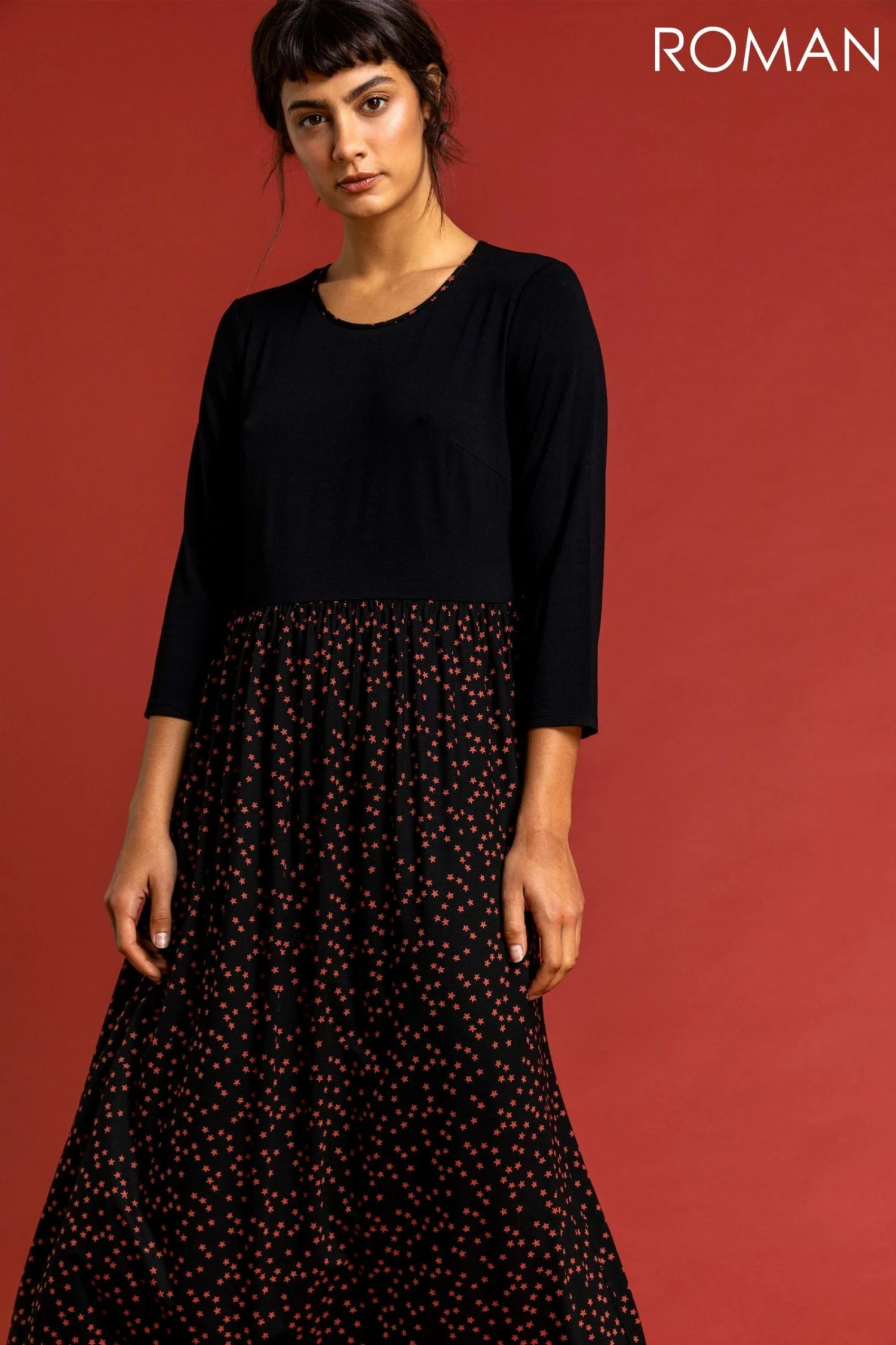 Roman Orange Star Print Contrast Midi Dress 5 Roman Orange Star Print Contrast Midi Dress - Image 3