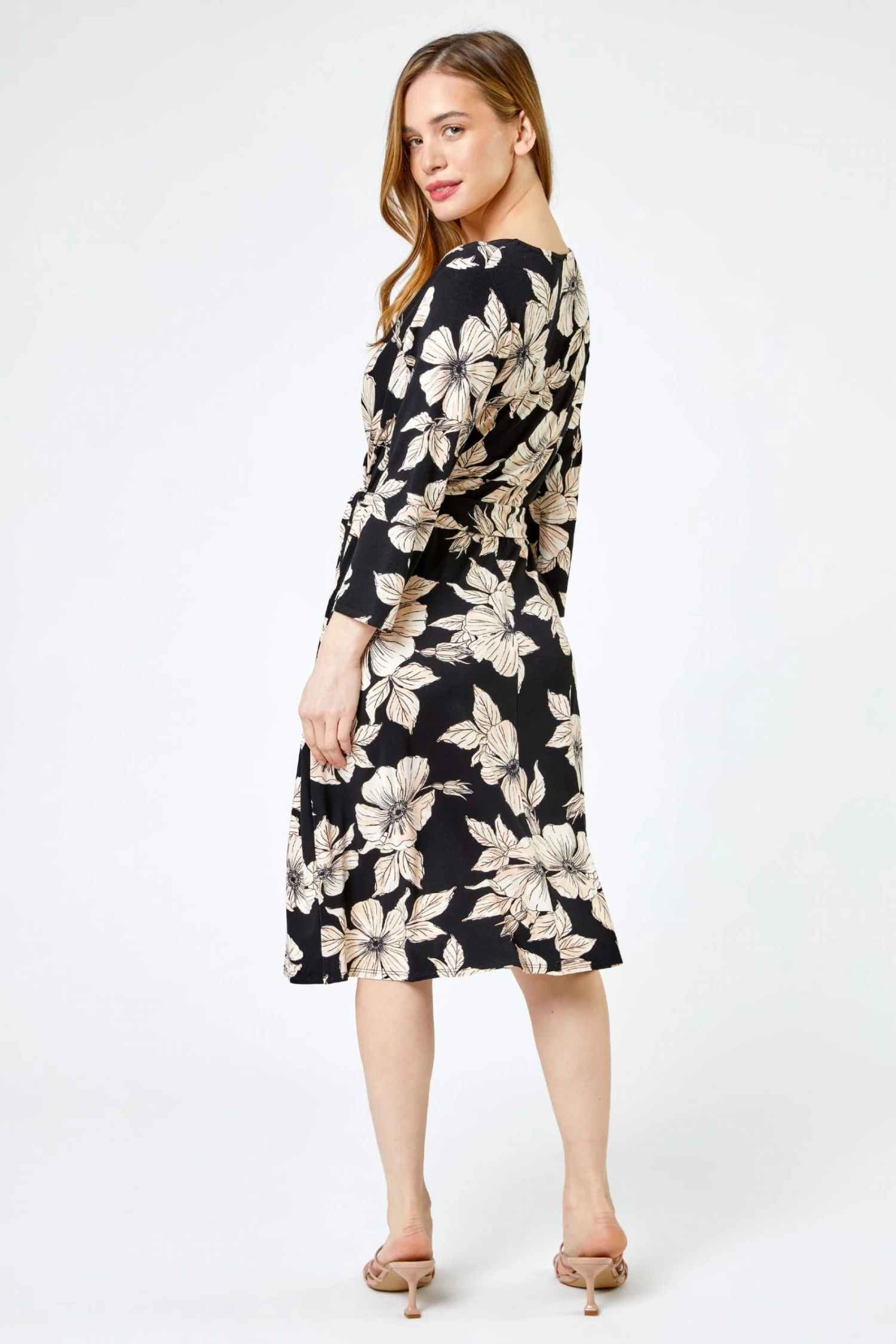 Roman Black Petite Floral Print Belted Wrap Dress 4 Roman Black Petite Floral Print Belted Wrap Dress - Image 2
