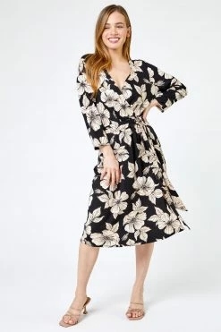 Roman Black Petite Floral Print Belted Wrap Dress 9 Roman Black Petite Floral Print Belted Wrap Dress -Roman Sales Shop unnamed file 3869