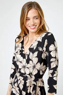 Roman Black Petite Floral Print Belted Wrap Dress 10 Roman Black Petite Floral Print Belted Wrap Dress -Roman Sales Shop unnamed file 3870