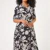 Roman Black Petite Floral Print Relaxed Shirt Dress