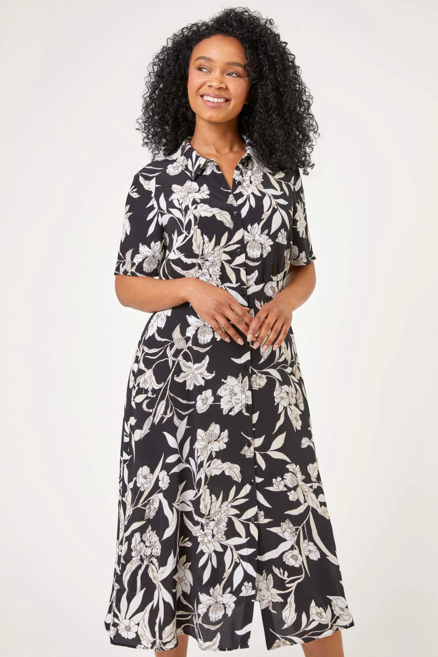 Roman Black Petite Floral Print Relaxed Shirt Dress 3 Roman Black Petite Floral Print Relaxed Shirt Dress
