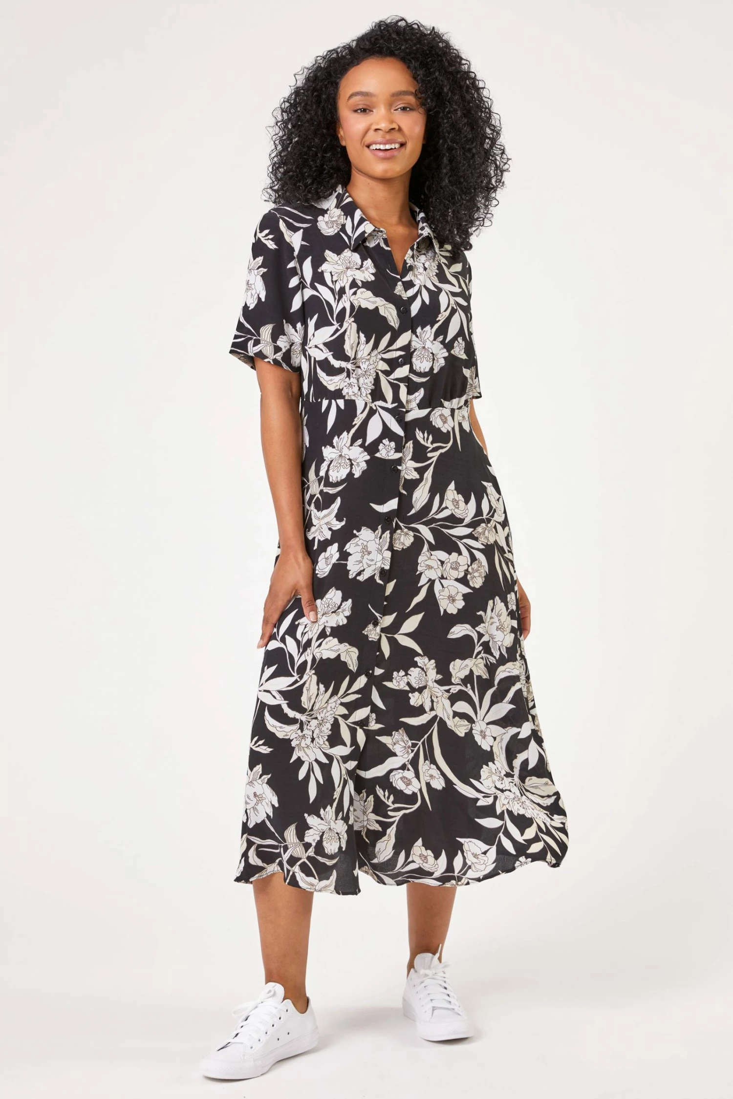 Roman Black Petite Floral Print Relaxed Shirt Dress 4 Roman Black Petite Floral Print Relaxed Shirt Dress - Image 2