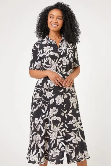Roman Black Petite Floral Print Relaxed Shirt Dress 7 Roman Black Petite Floral Print Relaxed Shirt Dress - Image 5