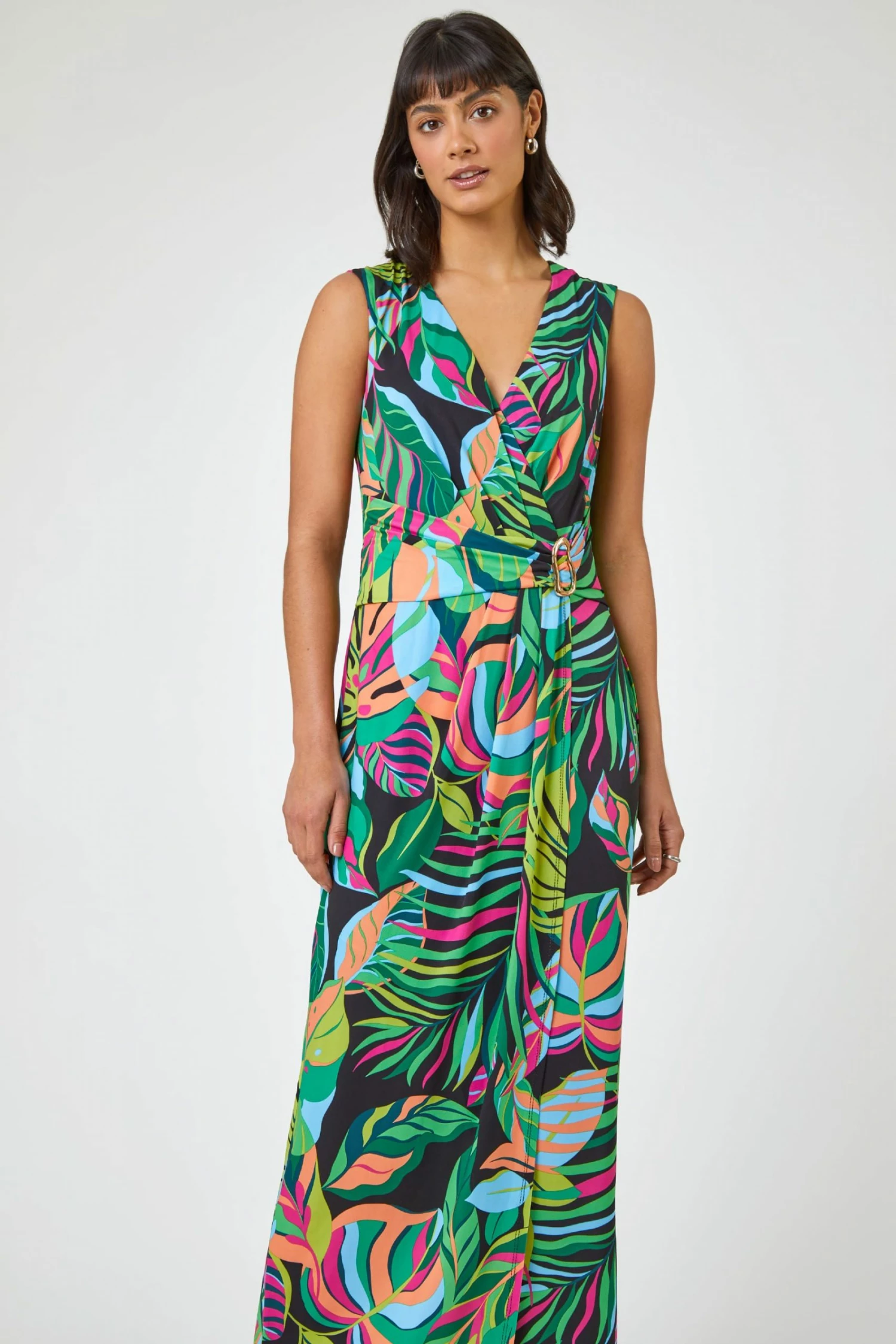 Roman Green Multi Tropical Print Belted Wrap Dress 3 Roman Green Multi Tropical Print Belted Wrap Dress