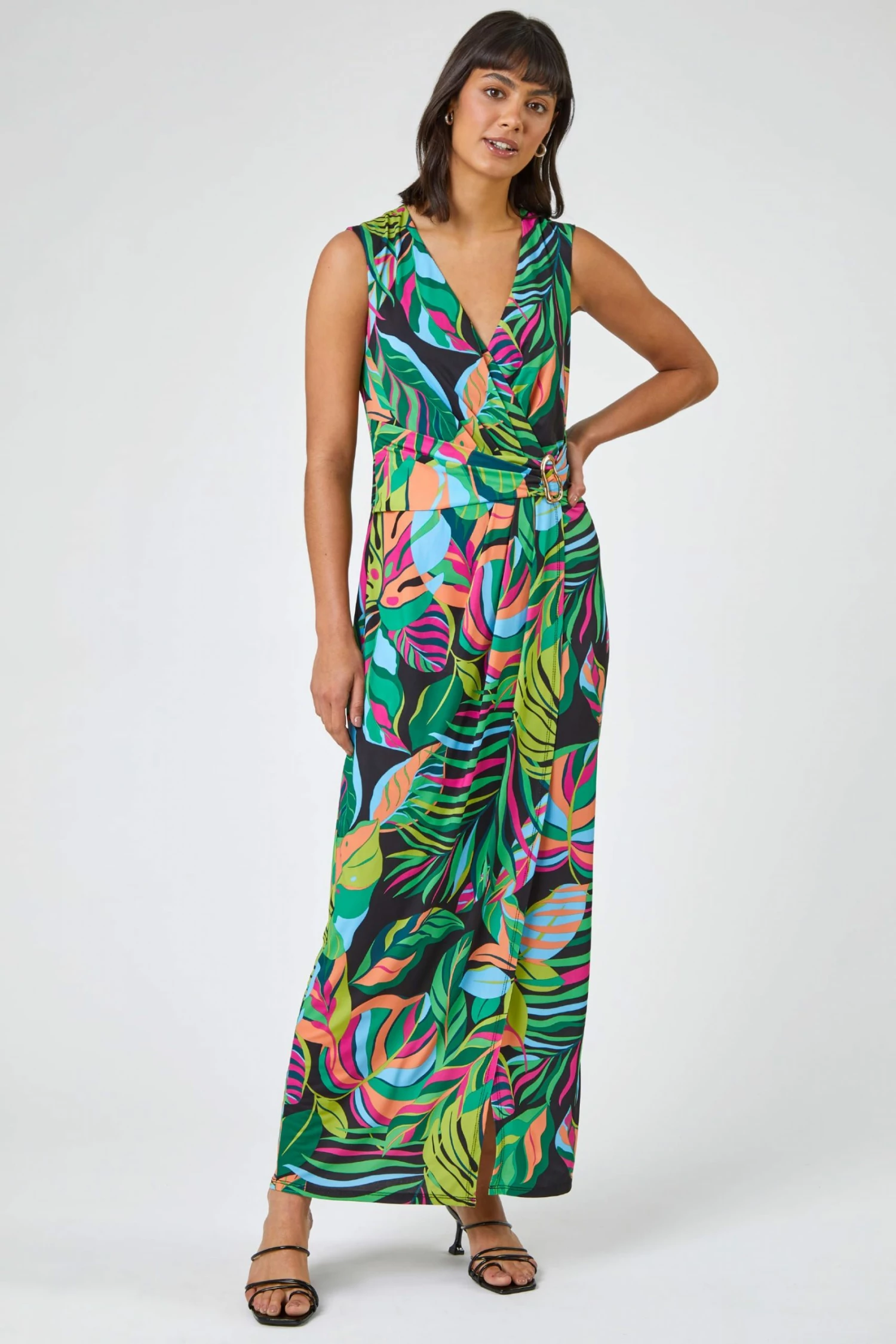 Roman Green Multi Tropical Print Belted Wrap Dress 5 Roman Green Multi Tropical Print Belted Wrap Dress - Image 3
