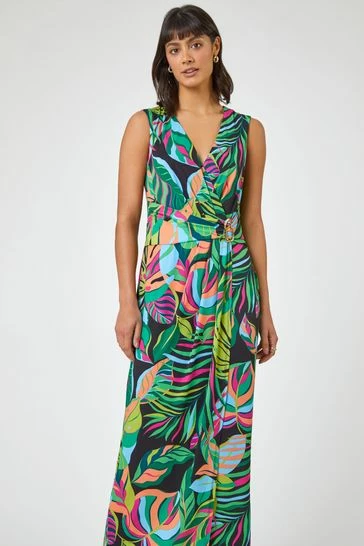 Roman Green Multi Tropical Print Belted Wrap Dress 7 Roman Green Multi Tropical Print Belted Wrap Dress - Image 5