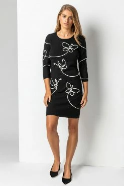 Roman Black Butterfly Embellished Knitted Dress