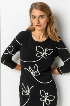 Roman Black Butterfly Embellished Knitted Dress -Roman Sales Shop unnamed file 3892