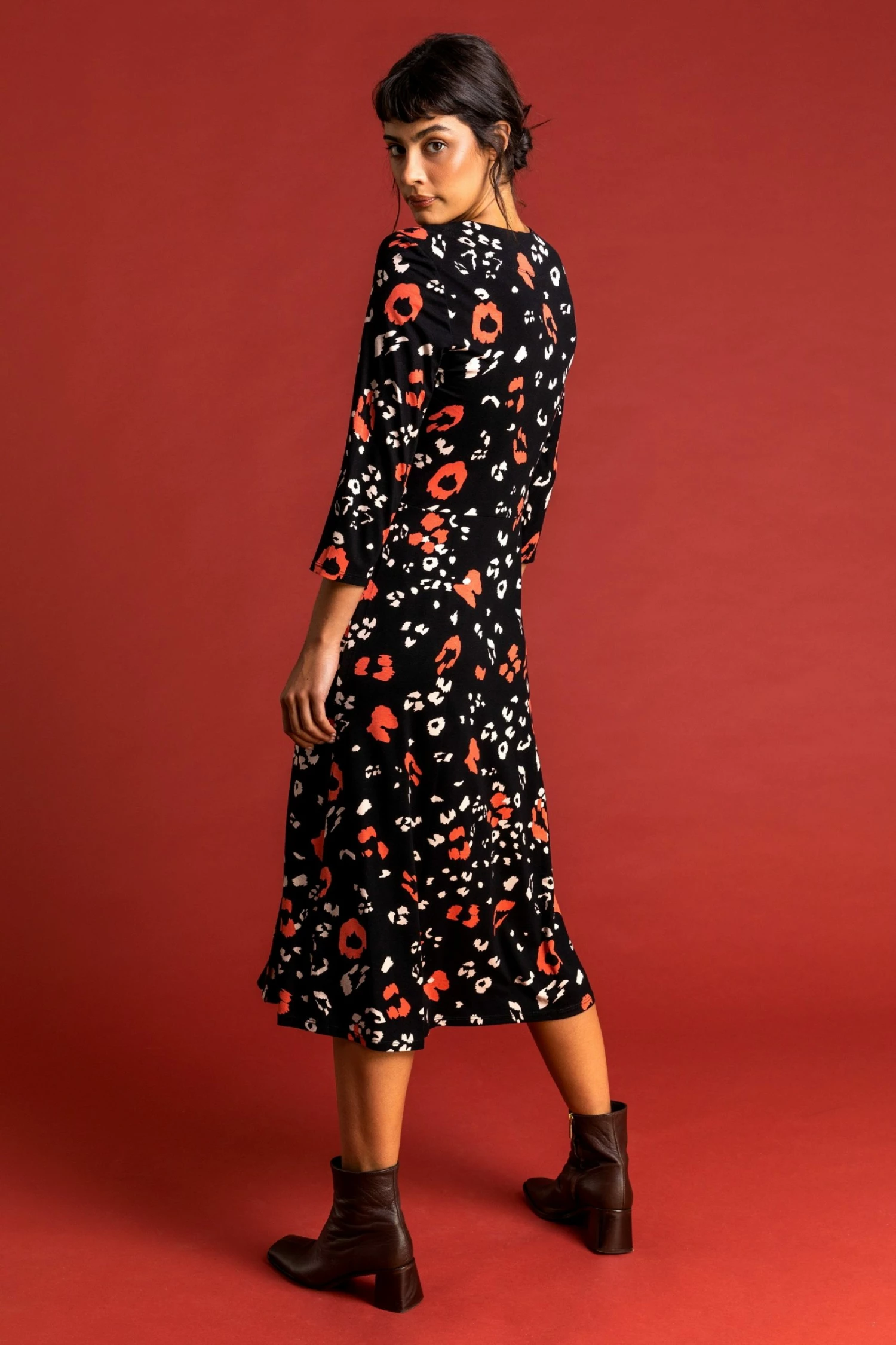 Roman Orange Button Detail Animal Print Tea Dress 4 Roman Orange Button Detail Animal Print Tea Dress - Image 2