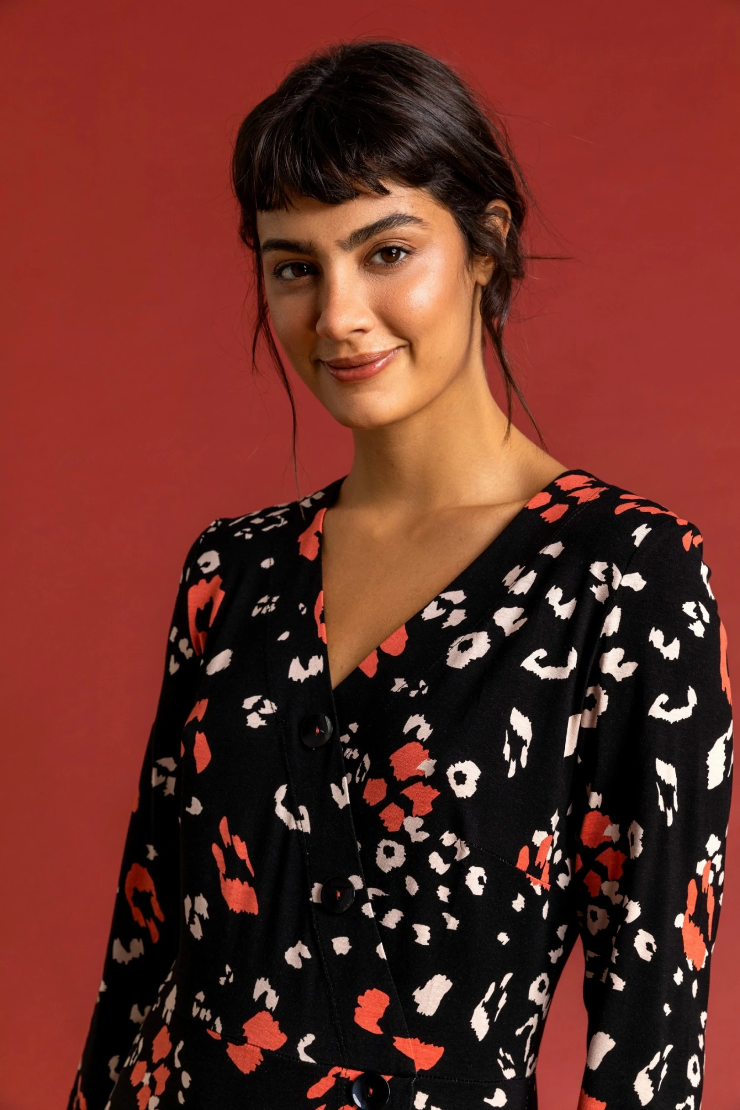 Roman Orange Button Detail Animal Print Tea Dress 5 Roman Orange Button Detail Animal Print Tea Dress - Image 3