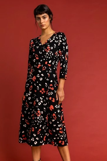 Roman Orange Button Detail Animal Print Tea Dress 7 Roman Orange Button Detail Animal Print Tea Dress - Image 5