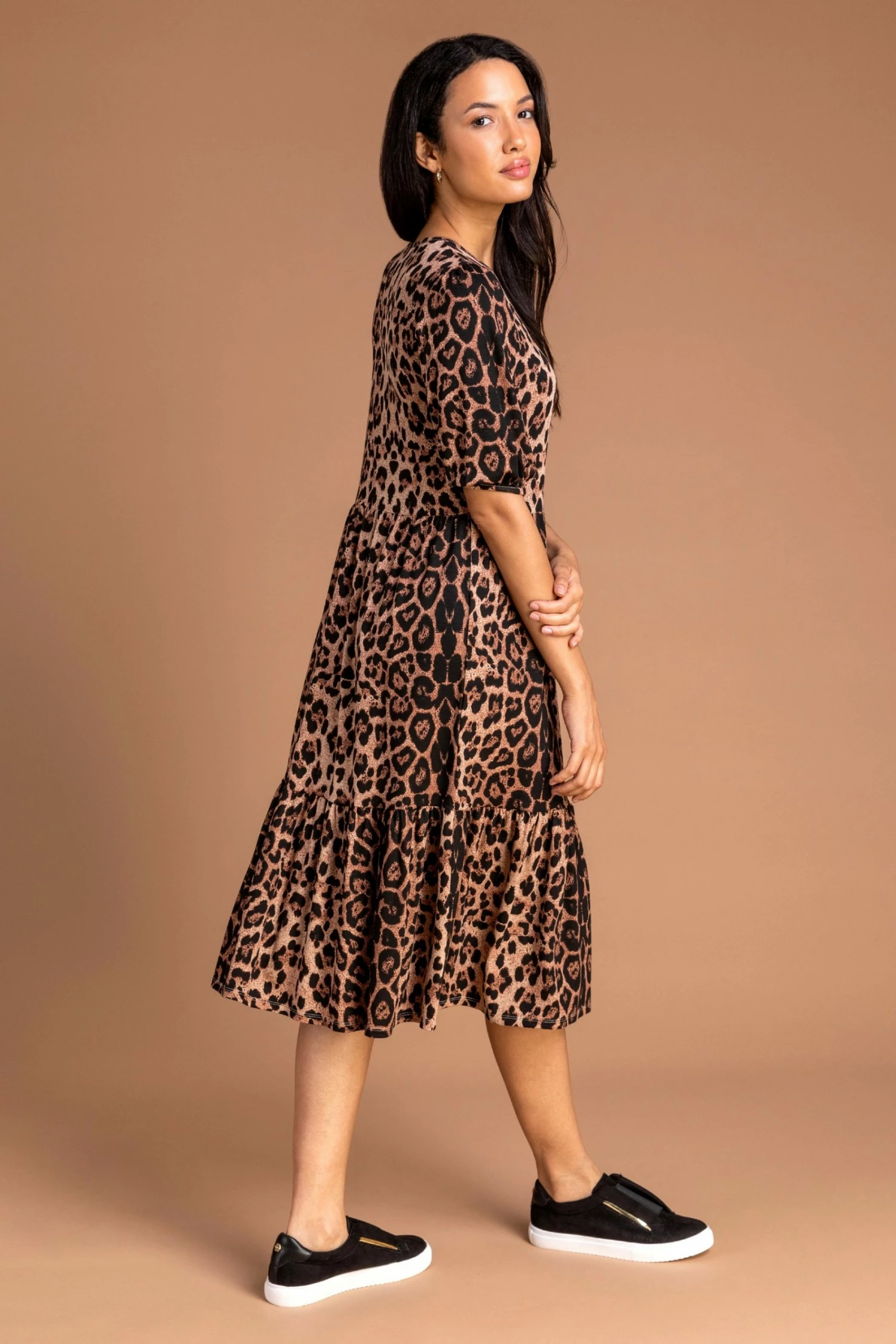Roman Brown Animal Print Tiered Dress 4 Roman Brown Animal Print Tiered Dress - Image 2