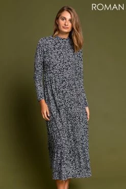 Roman Black Animal Ditsy Print Tiered Dress