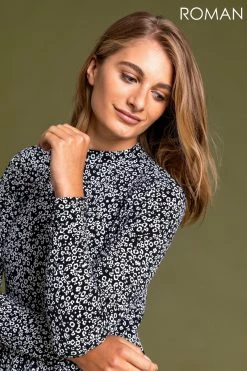 Roman Black Animal Ditsy Print Tiered Dress 10 Roman Black Animal Ditsy Print Tiered Dress -Roman Sales Shop unnamed file 3907