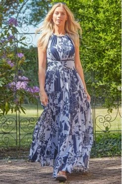 Roman Blue Patchwork Floral Print Halterneck Maxi Dress 11 Roman Blue Patchwork Floral Print Halterneck Maxi Dress -Roman Sales Shop unnamed file 391