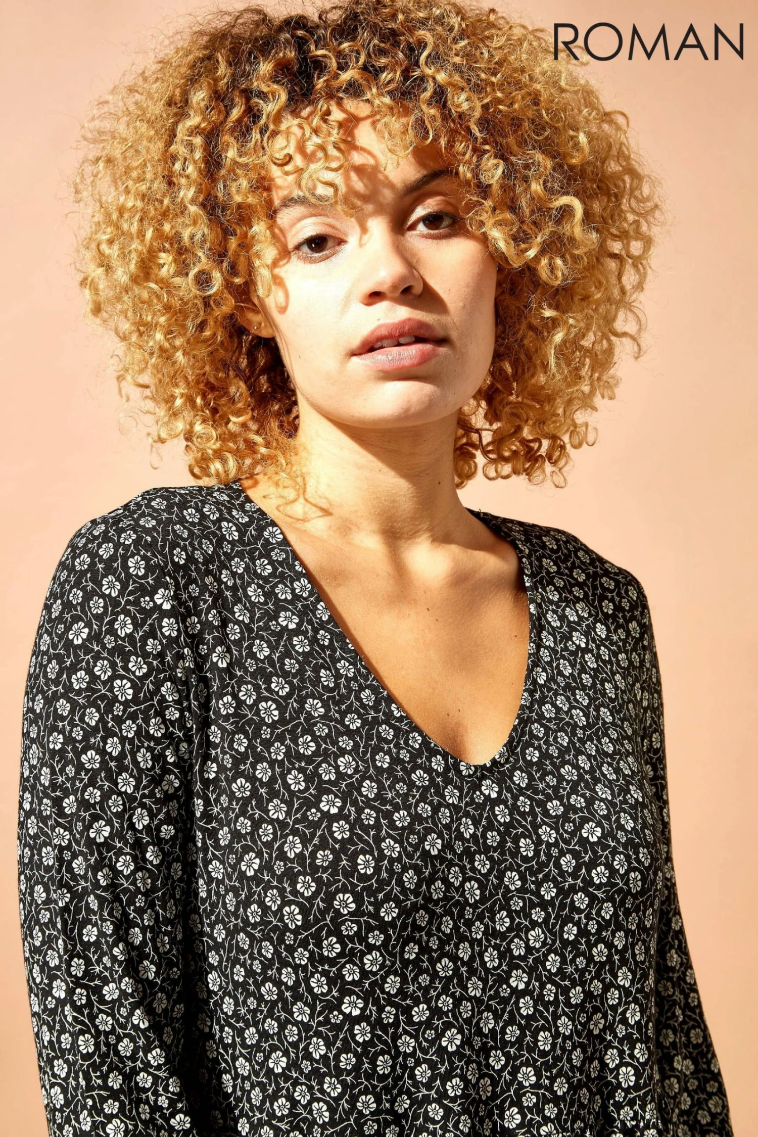 Roman Black Floral Print Smock Dress 6 Roman Black Floral Print Smock Dress - Image 4