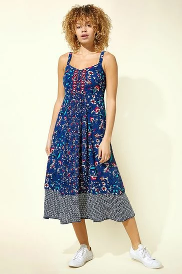 Roman White Geo Floral Print Strappy Sun Dress 8 Roman White Geo Floral Print Strappy Sun Dress - Image 6