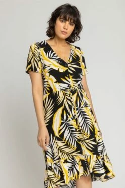Roman Black Tropical Leaf Frill Hem Midi Dress -Roman Sales Shop unnamed file 3929