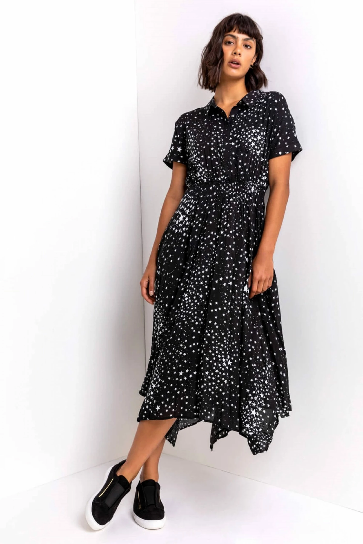 Roman Black Star Print Hanky Shirt Dress 3 Roman Black Star Print Hanky Shirt Dress