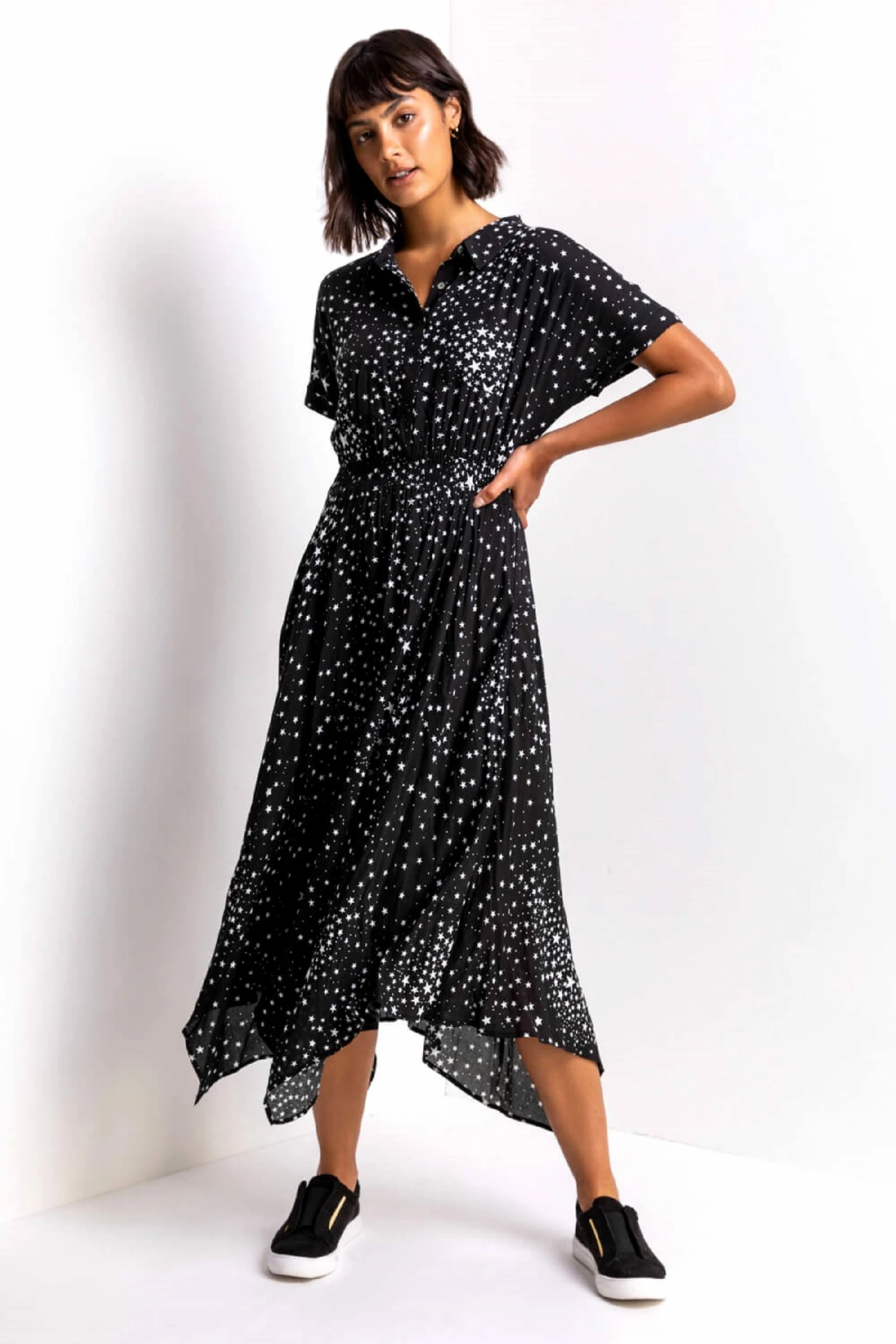 Roman Black Star Print Hanky Shirt Dress 5 Roman Black Star Print Hanky Shirt Dress - Image 3