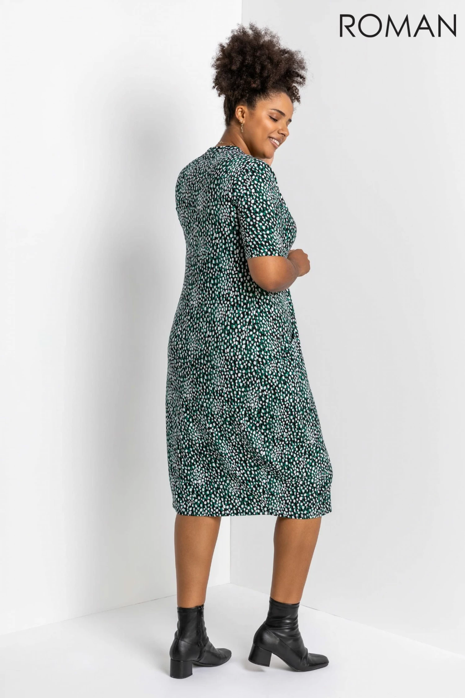 Roman Green Curve Abstract Spot Print Pocket Dress 4 Roman Green Curve Abstract Spot Print Pocket Dress - Image 2