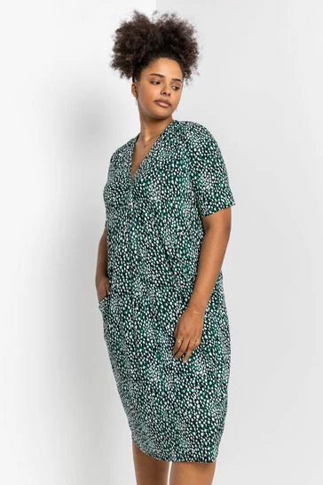 Roman Green Curve Abstract Spot Print Pocket Dress 7 Roman Green Curve Abstract Spot Print Pocket Dress - Image 5