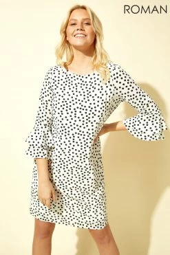 Roman White Spot Print Shift Dress