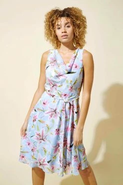 Roman Purple Cowl Neck Fit & Flare Dress