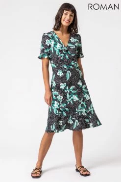 Roman Black Floral Side Button Tea Dress 9 Roman Black Floral Side Button Tea Dress -Roman Sales Shop unnamed file 3968