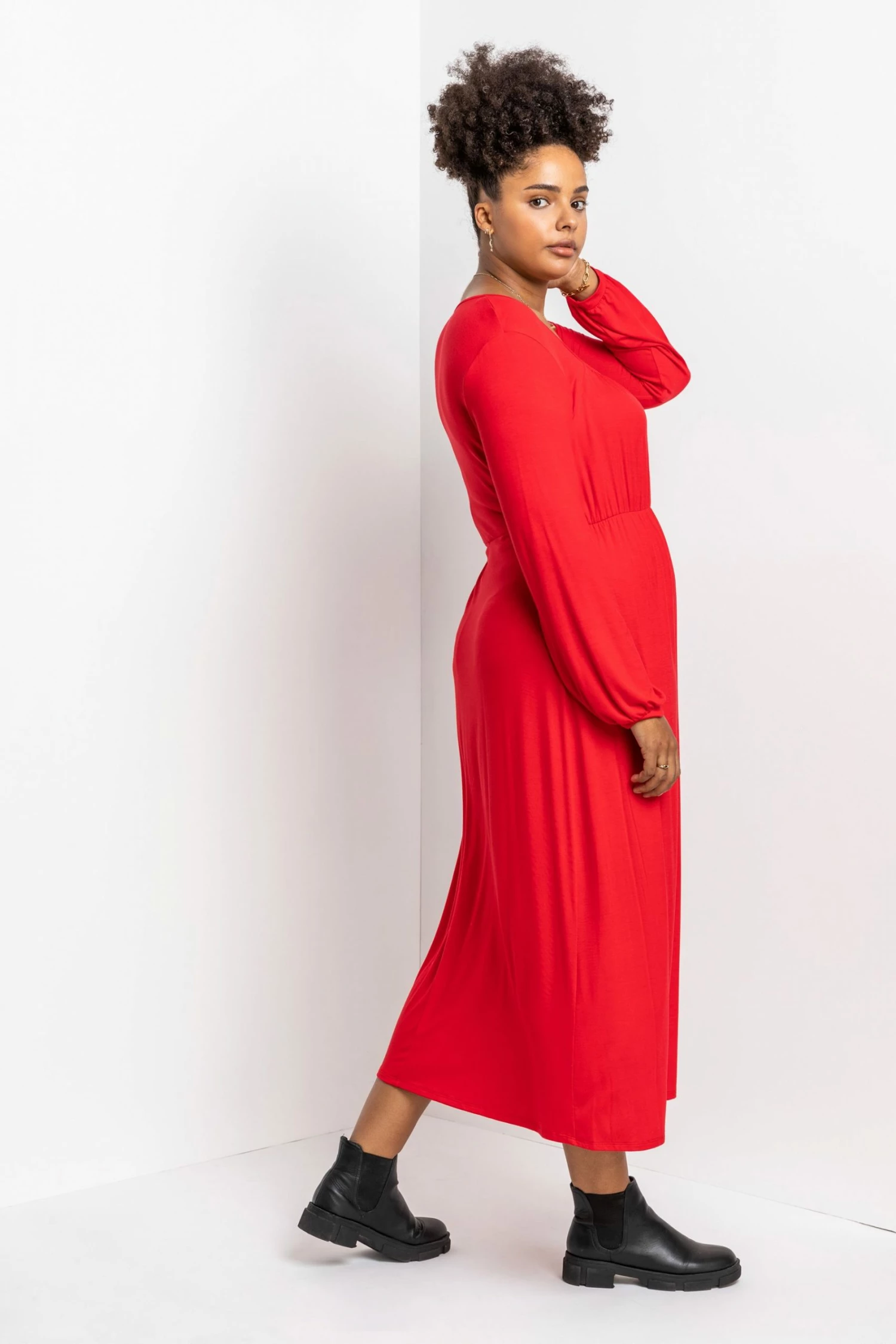 Roman Red Curve Long Sleeve Jersey Midi Dress 4 Roman Red Curve Long Sleeve Jersey Midi Dress - Image 2