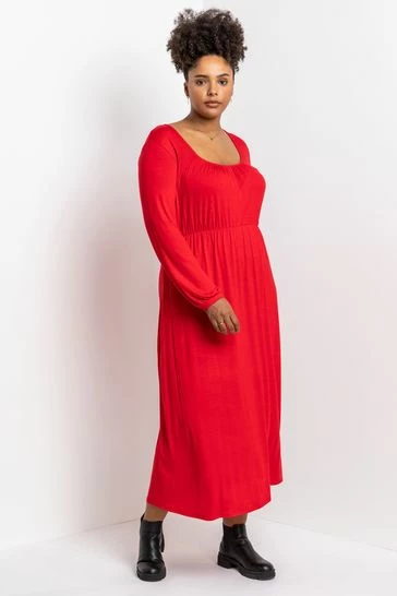 Roman Red Curve Long Sleeve Jersey Midi Dress 7 Roman Red Curve Long Sleeve Jersey Midi Dress - Image 5
