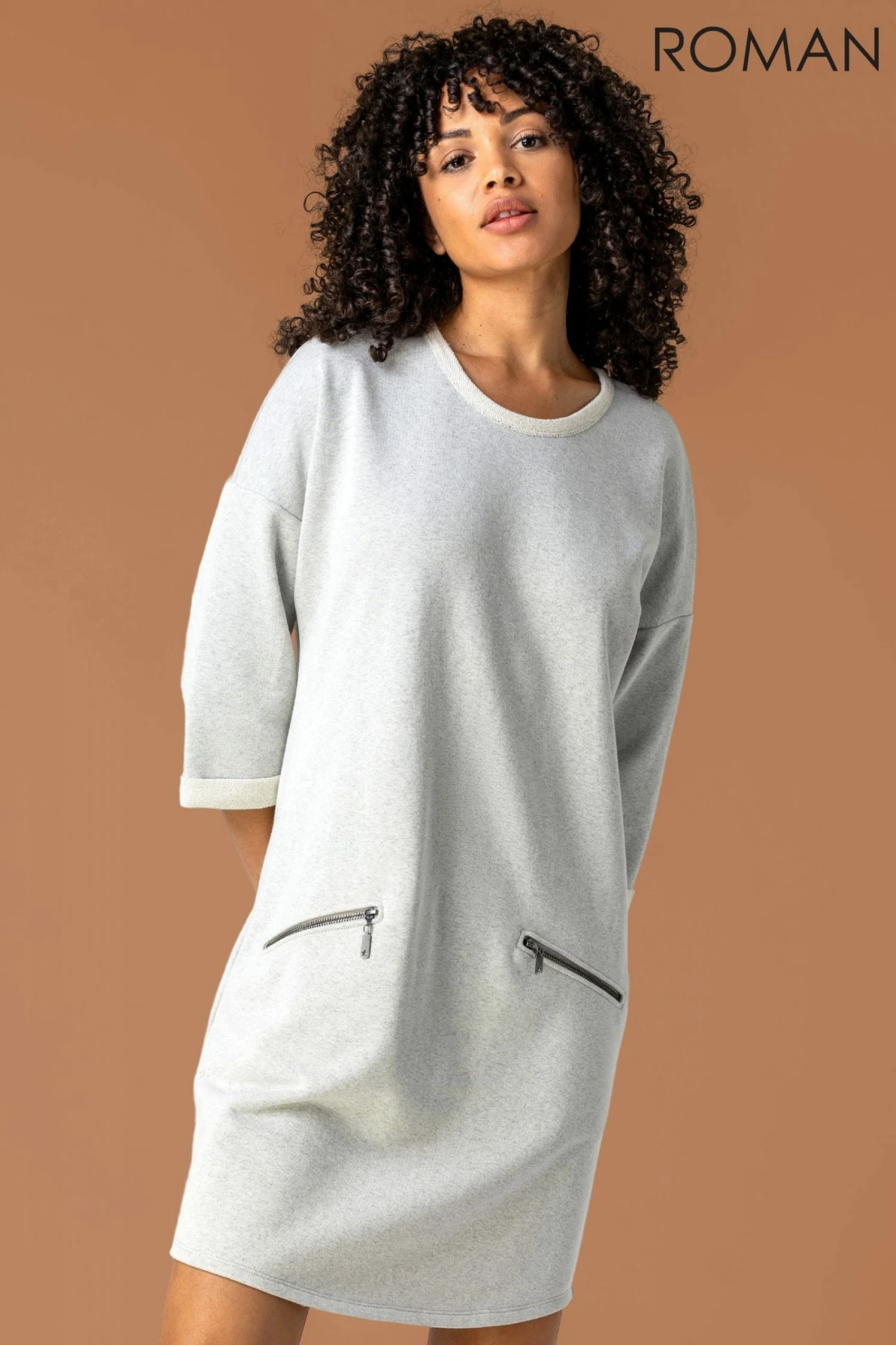 Roman Grey Zip Pocket Detail Jumper Dress 3 Roman Grey Zip Pocket Detail Jumper Dress