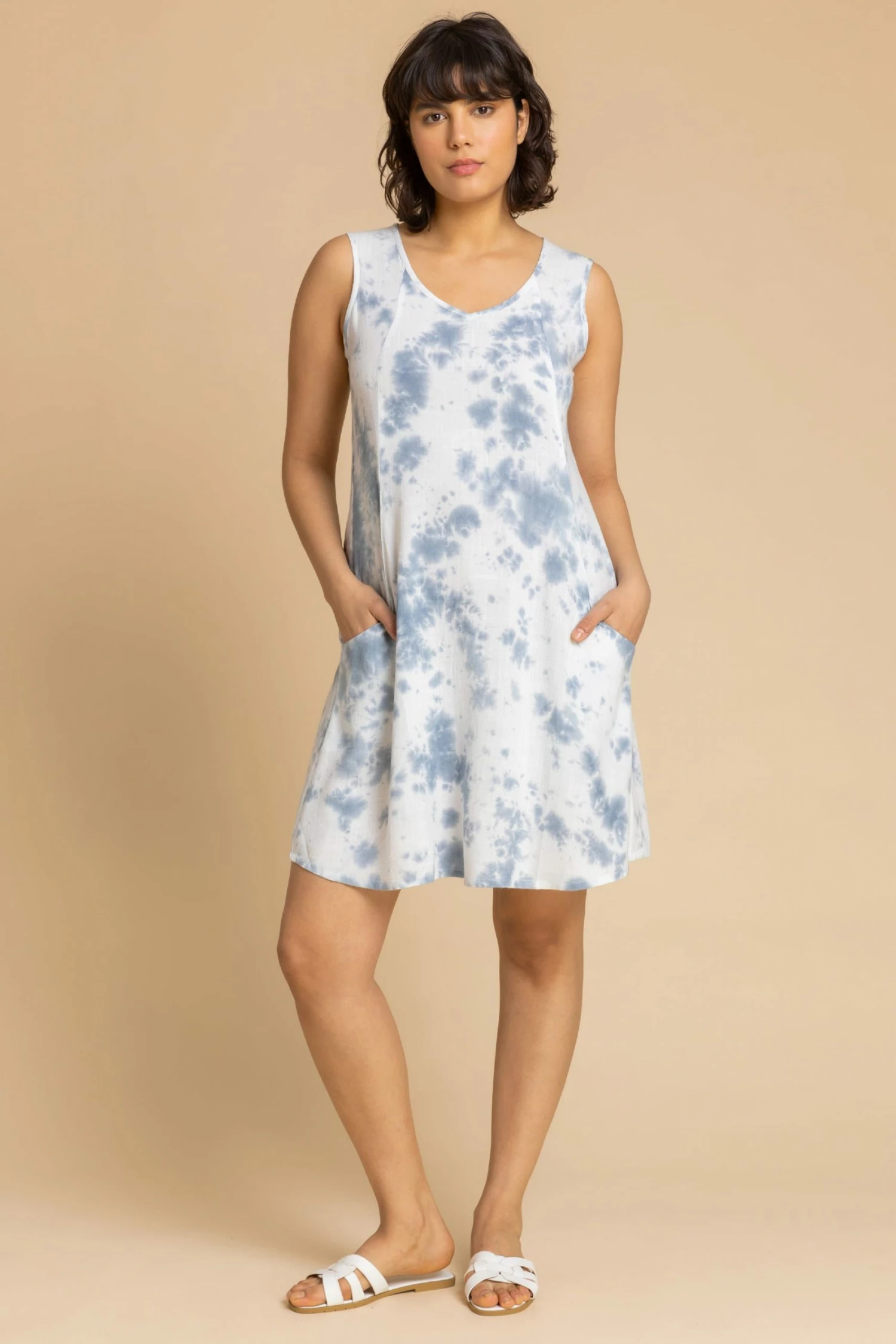 Roman Blue Tie Dye Print Pocket Swing Dress 5 Roman Blue Tie Dye Print Pocket Swing Dress - Image 3