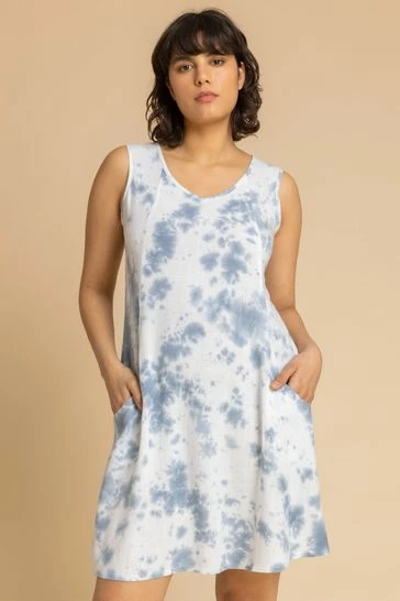 Roman Blue Tie Dye Print Pocket Swing Dress 7 Roman Blue Tie Dye Print Pocket Swing Dress - Image 5