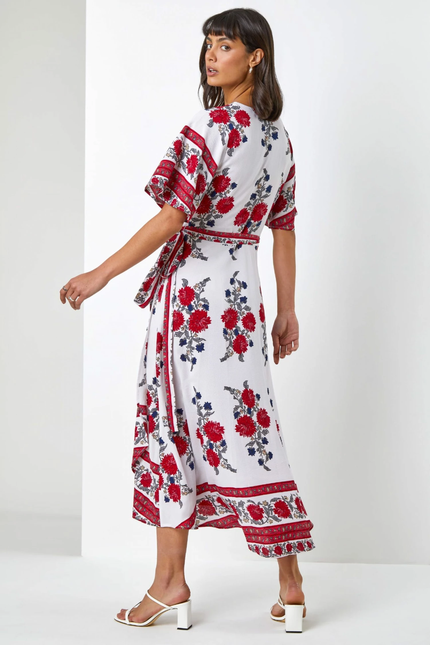 Roman White & Red Floral Border Print Wrap Dress 4 Roman White & Red Floral Border Print Wrap Dress - Image 2