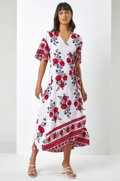 Roman White & Red Floral Border Print Wrap Dress 9 Roman White & Red Floral Border Print Wrap Dress -Roman Sales Shop unnamed file 3990