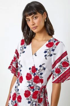 Roman White & Red Floral Border Print Wrap Dress 10 Roman White & Red Floral Border Print Wrap Dress -Roman Sales Shop unnamed file 3991