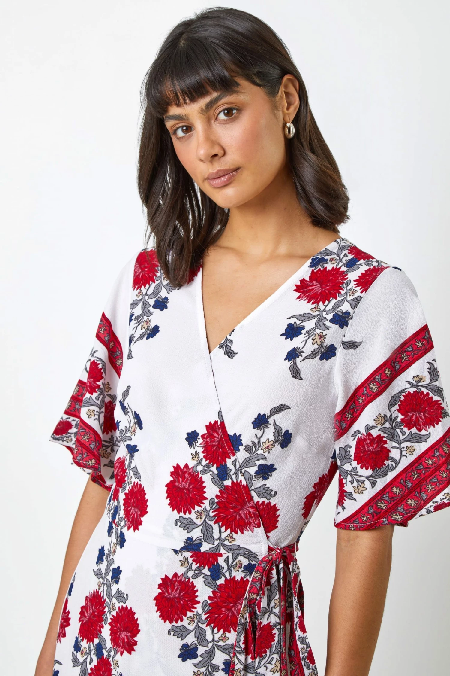 Roman White & Red Floral Border Print Wrap Dress 6 Roman White & Red Floral Border Print Wrap Dress - Image 4