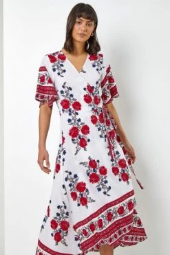 Roman White & Red Floral Border Print Wrap Dress 11 Roman White & Red Floral Border Print Wrap Dress -Roman Sales Shop unnamed file 3992