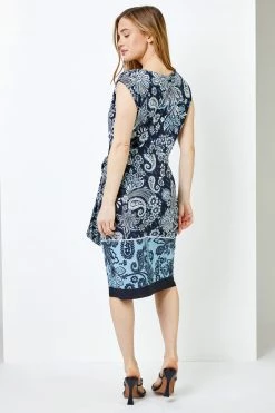 Roman Blue Petite Paisley Print Tie Waist Dress 8 Roman Blue Petite Paisley Print Tie Waist Dress -Roman Sales Shop unnamed file 3994