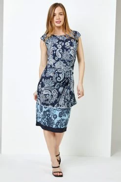 Roman Blue Petite Paisley Print Tie Waist Dress 9 Roman Blue Petite Paisley Print Tie Waist Dress -Roman Sales Shop unnamed file 3995