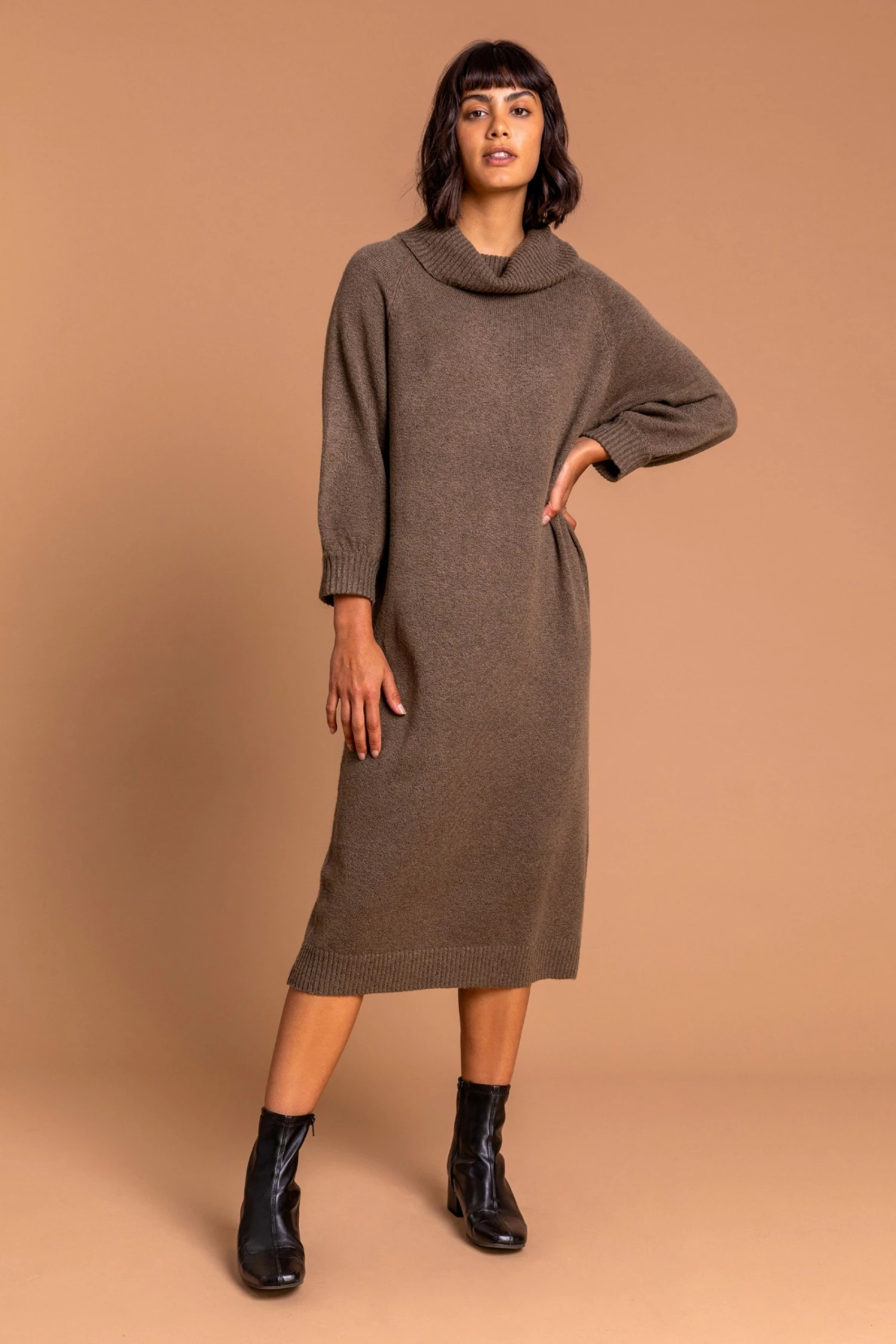 Roman Brown Roll Neck Knitted Dress 5 Roman Brown Roll Neck Knitted Dress - Image 3