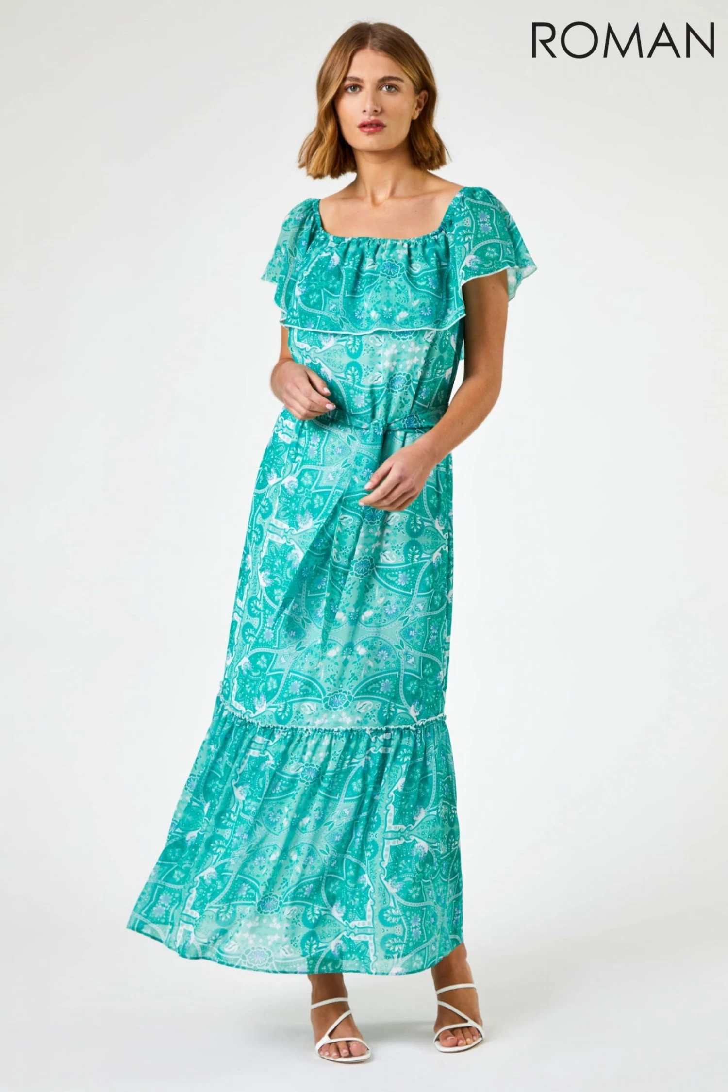 Roman Green Paisley Print Tiered Maxi Dress 4 Roman Green Paisley Print Tiered Maxi Dress - Image 2