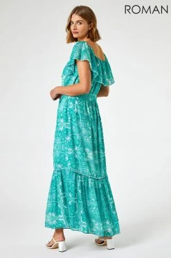 Roman Green Paisley Print Tiered Maxi Dress 10 Roman Green Paisley Print Tiered Maxi Dress -Roman Sales Shop unnamed file 4005